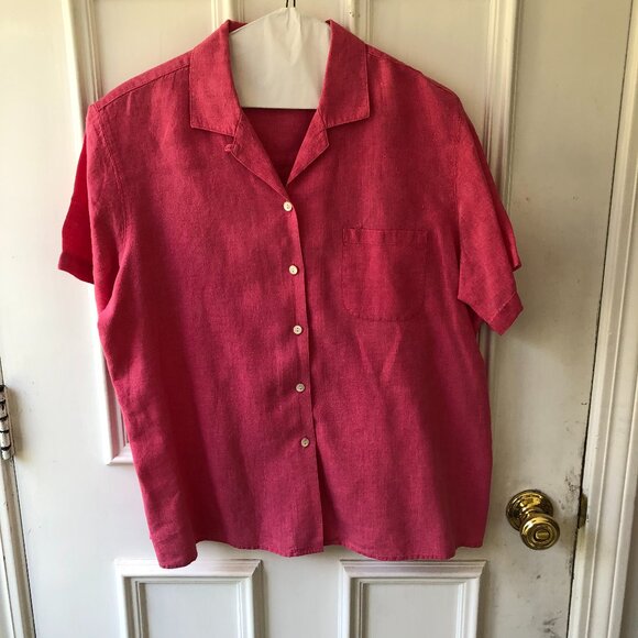 L.L. Bean 100% Linen Blouse Short Sleeved - Picture 1 of 4